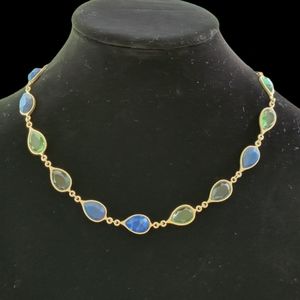 CAROLEE NEW YORK BLUE AND GREEN RHINESTONE 18 INCH GOLD COLORED 18 IN NECKLACE